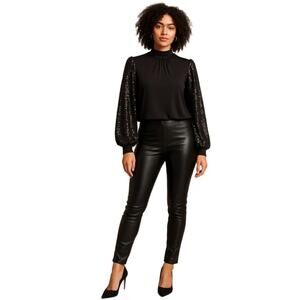 Cable & Gauge Black Mock Neck Top with‎ Sequin Balloon Sleeves XL NWT